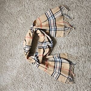 Le Luxe plaid scarf, browns, red and black